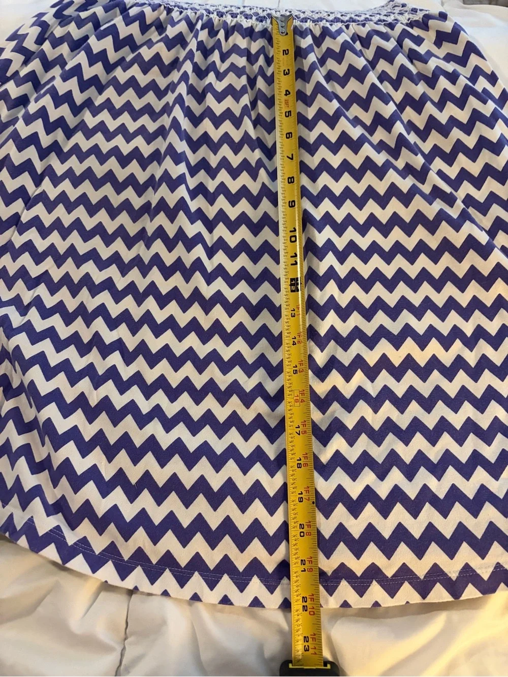 kate spade Blue and White Chevron Smocked Midi Dress with Cap Sleeves